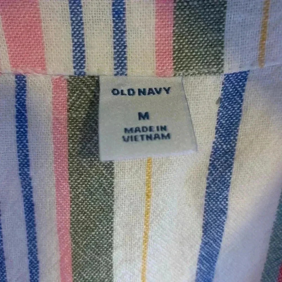 Old Navy Women's Size M Striped Sleevelesss Linen Blend Midi Shirtdress Pockets - Picture 4 of 6